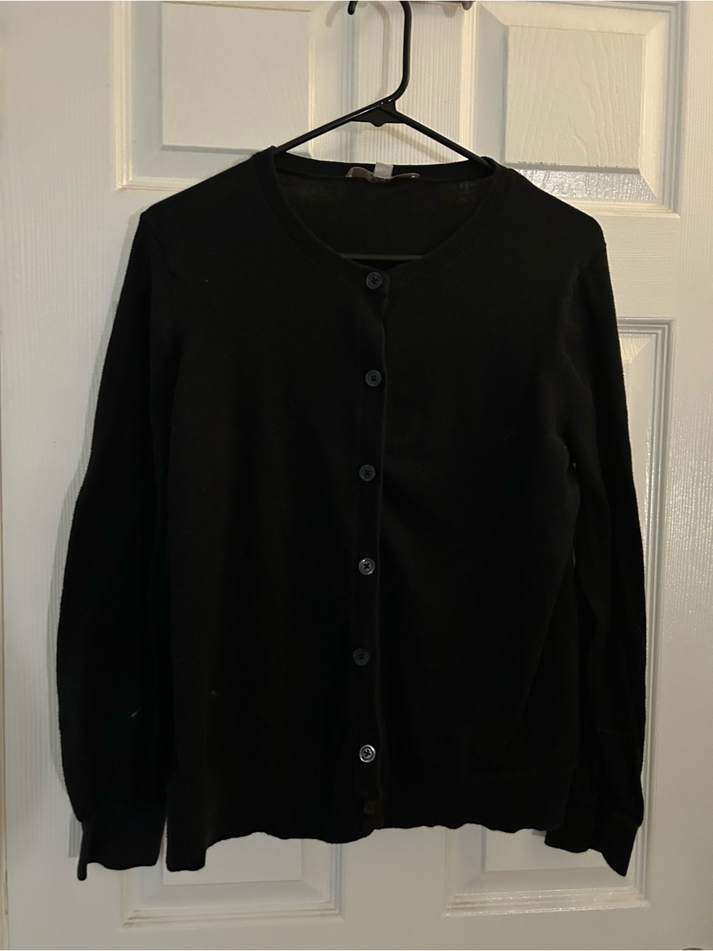 LOFT Black Button-Front Crewneck Cardigan